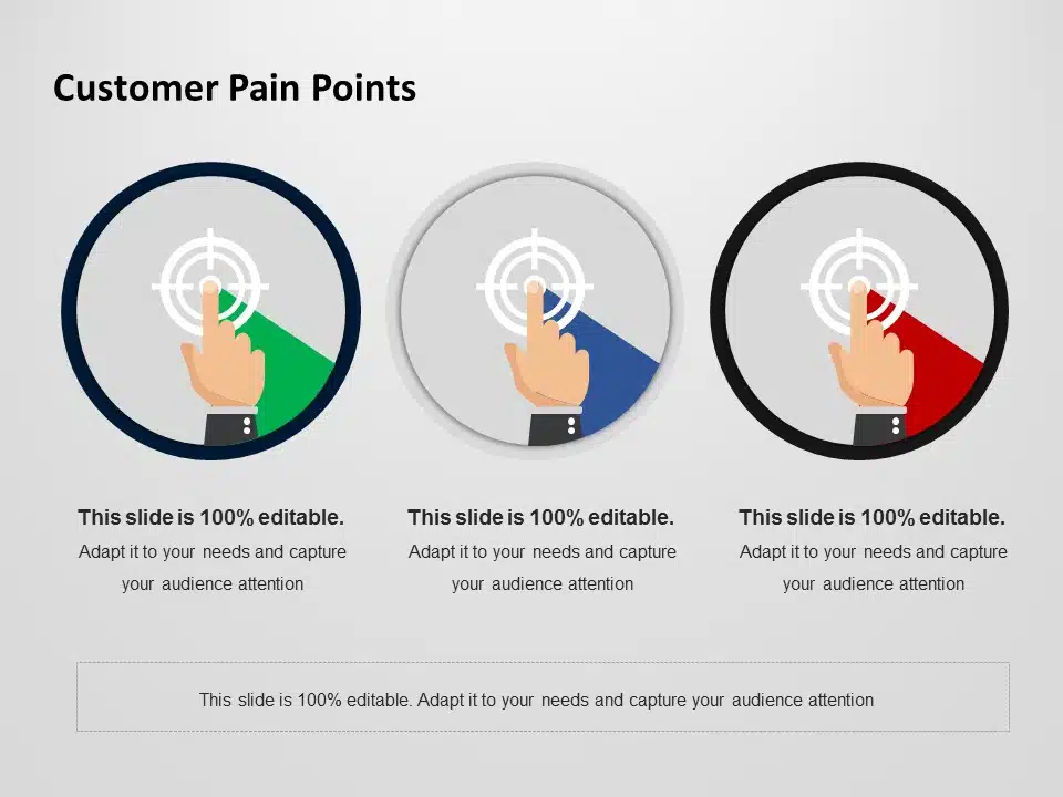 Tri-Color Target Infographic for Identifying Customer Pain Points Slide Template & Google Slides Theme