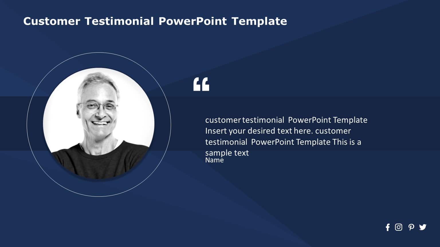 Testimonial Powerpoint Design Blue Testimonial Slide with Circular Portrait Design Presentation Template