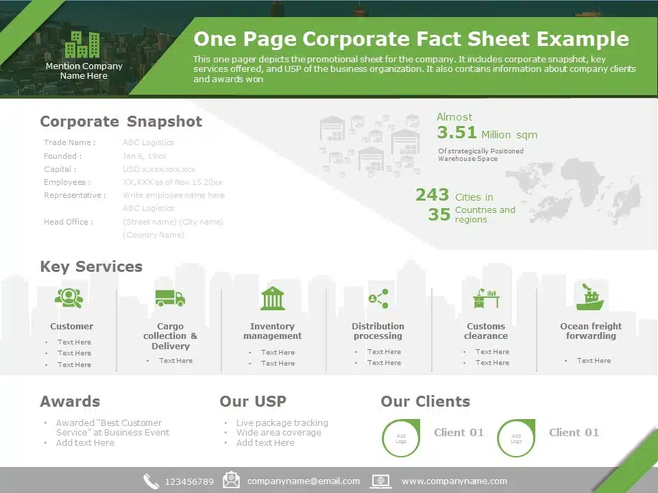 One Page Fact Sheet 02 PowerPoint Template & Google Slides Theme