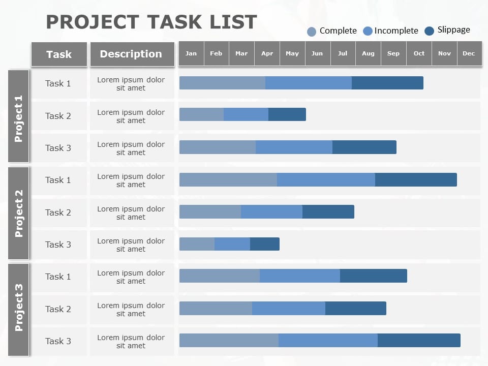Blue and Gray Project Task List for Progress Tracking Slide Template