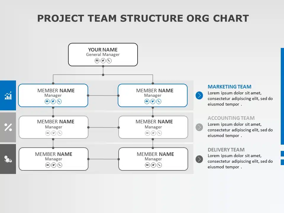 PROJECT TEAM STRUCTURE ORG CHART PowerPoint Template & Google Slides Theme