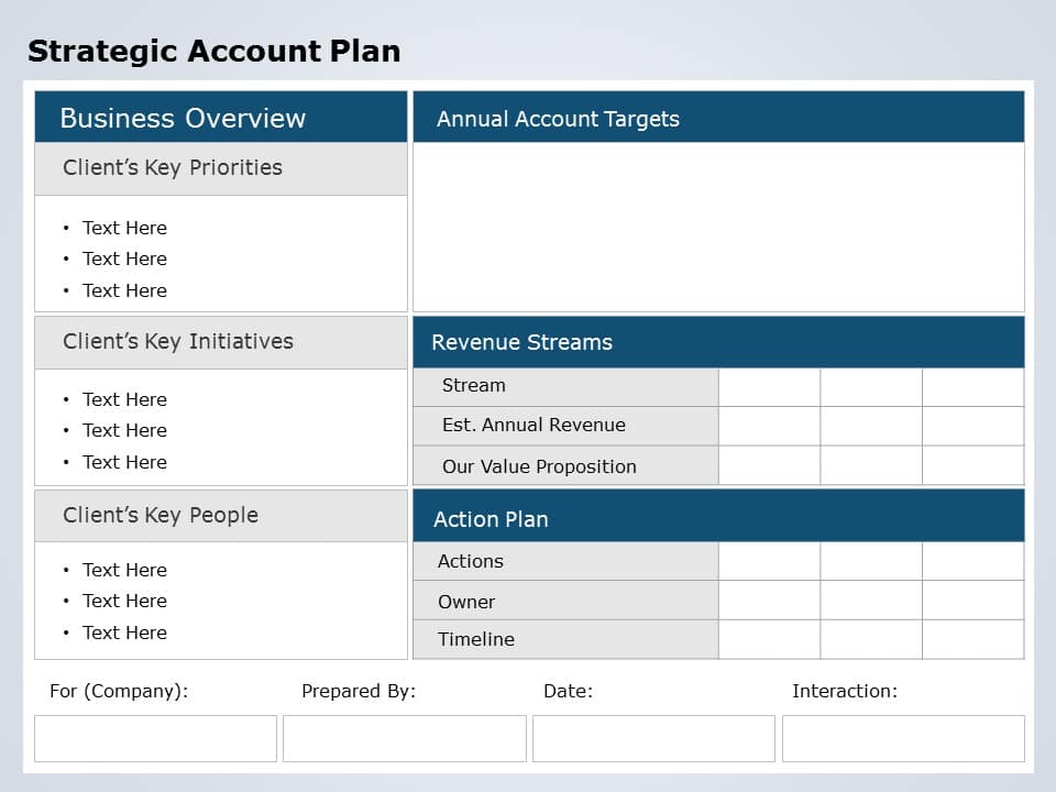 Blue and Gray Strategic Account Planning Layout Powerpoint Template