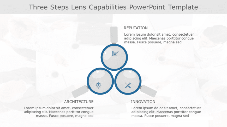 Three Steps Lens Capabilities PowerPoint Template