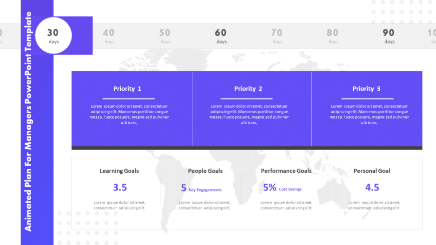 Animated 30 60 90 plan for managers PowerPoint Template