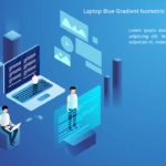 Laptop Blue Gradient Isometric PowerPoint Template & Google Slides Theme