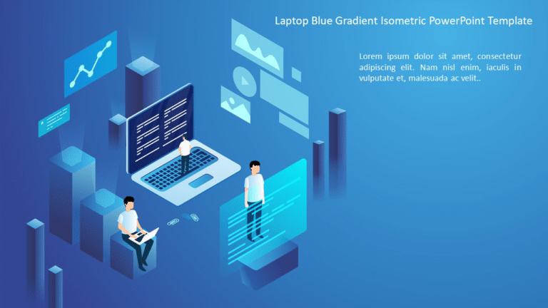 Laptop Blue Gradient Isometric PowerPoint Template & Google Slides Theme
