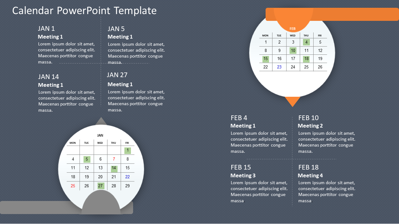 Program Calendar Slide Design Dark Themed Circular Calendar for Event Scheduling Slide Template