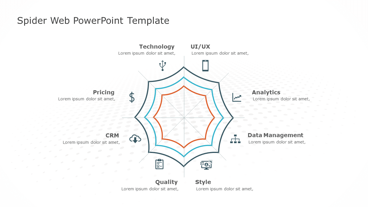 Spider Web Diagram for Business Analysis in Blue and Orange Slide Template