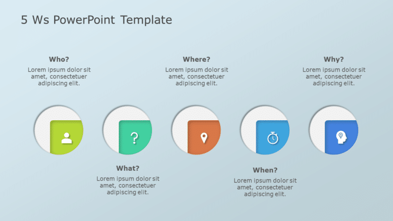 5 Ws PowerPoint Template & Google Slides Theme