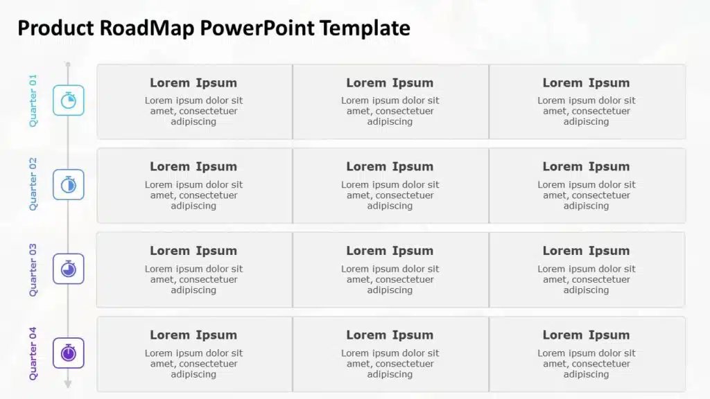 Present your quarterly plans with this Product RoadMap PowerPoint Template 