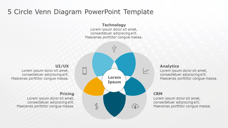 5 Circle Venn Diagram 01 PowerPoint Template & Google Slides Theme