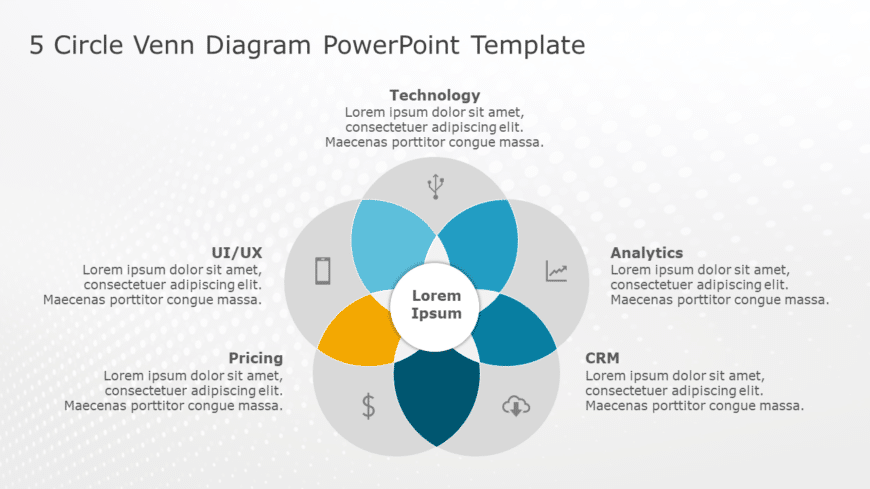 5 Circle Venn Diagram 01 PowerPoint Template