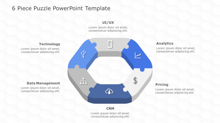 6 Piece Puzzle PowerPoint Template & Google Slides Theme