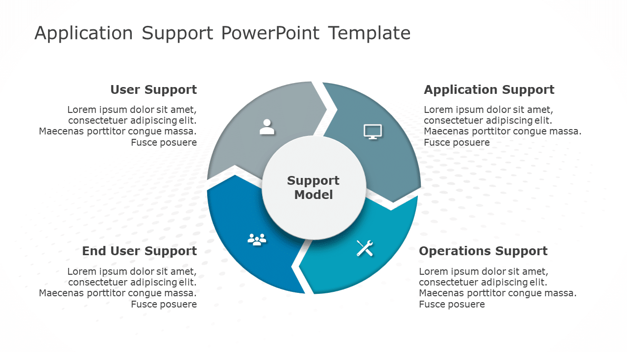 Support Model Flowchart Blue and Gray Circular Support Model Diagram Presentation Template