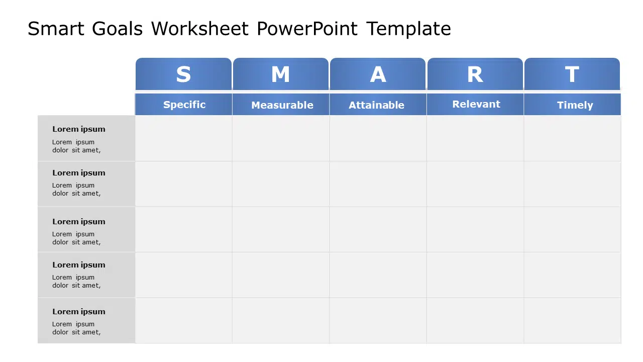 SMART Goals Worksheet PowerPoint Template & Google Slides Theme