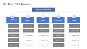 Blue and Gray WBS Hierarchy Diagram for Application Development Presentation Template