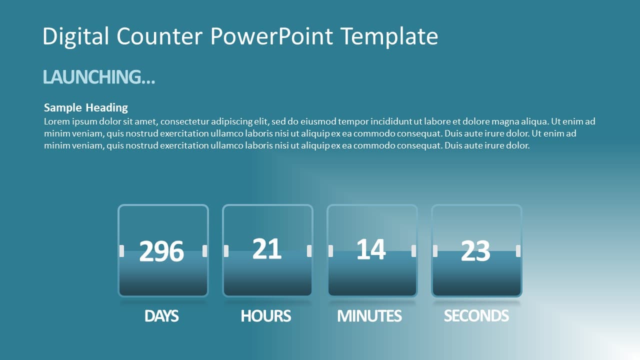 Teal Countdown Timer Infographic for Event Launch Slide Template