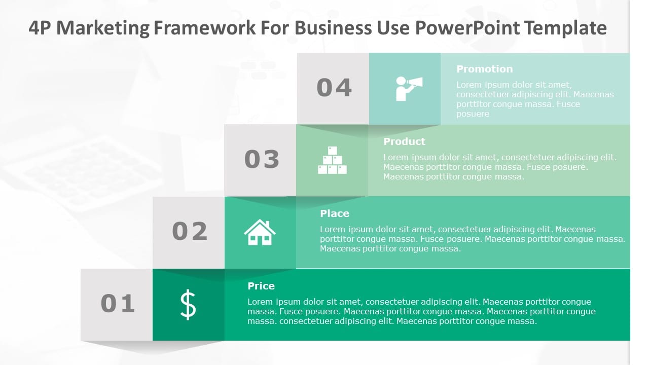 4P Marketing Framework for business use 22d PowerPoint Template & Google Slides Theme