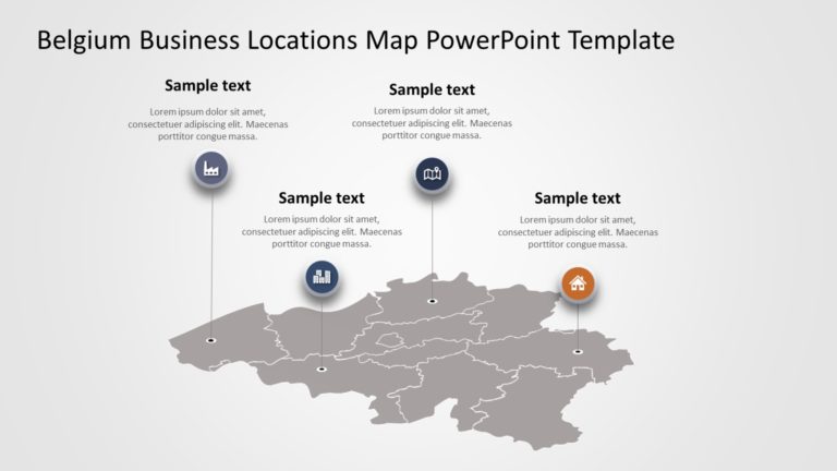 Belgium Map Infographic with Business Location Icons Slide Template & Google Slides Theme