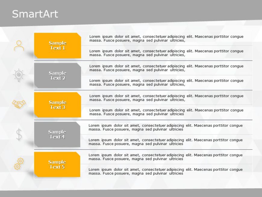 SmartArt List List MultipleLines 5 Steps