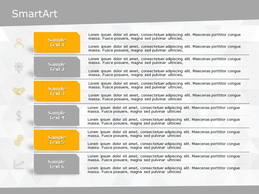 SmartArt List List MultipleLines 6 Steps