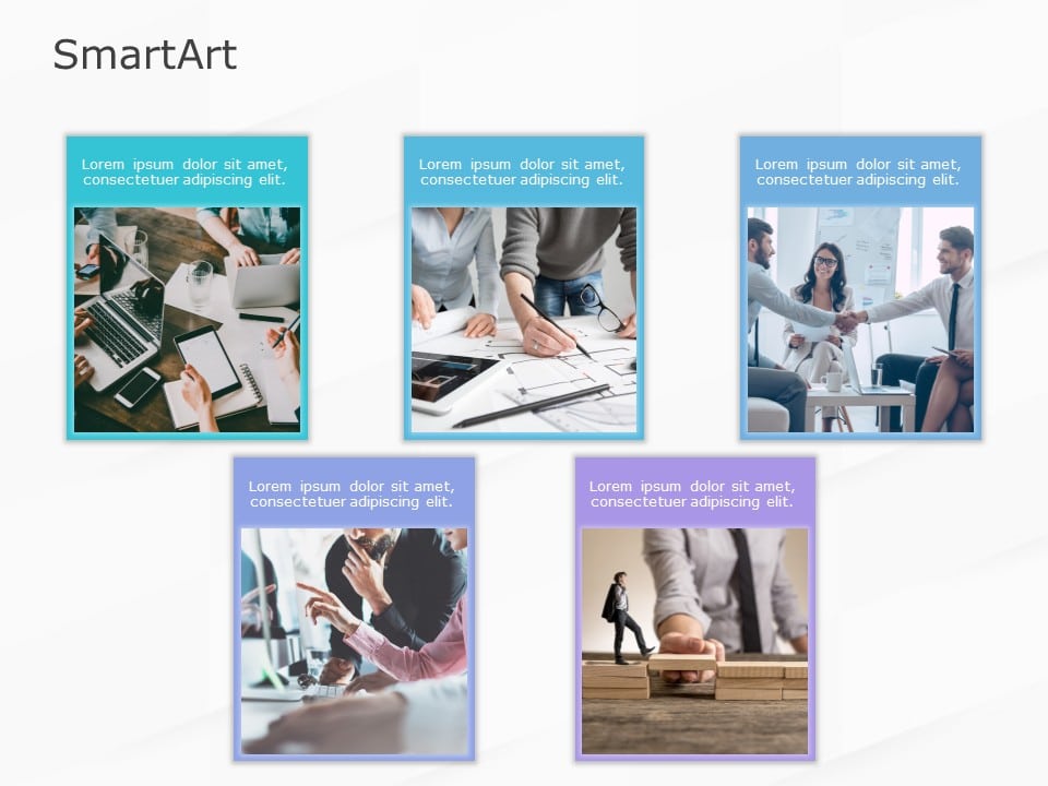 SmartArt Picture Picture Grid 5 Steps & Google Slides Theme