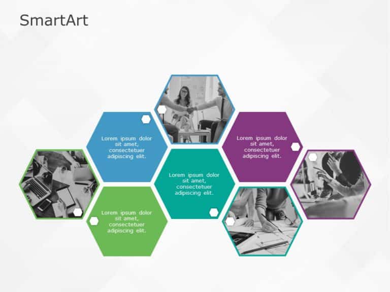 SmartArt Picture Picture Hexagon 4 Steps & Google Slides Theme