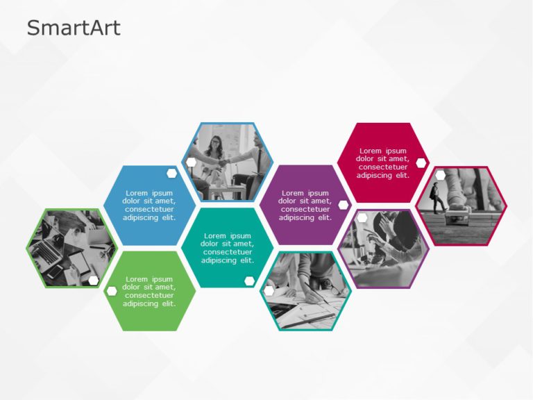 SmartArt Picture Picture Hexagon 5 Steps & Google Slides Theme