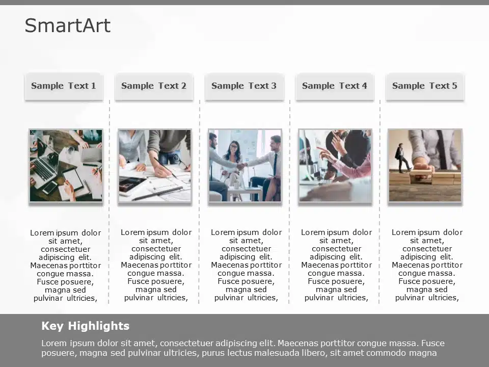 SmartArt Picture Picture Title 5 Steps & Google Slides Theme