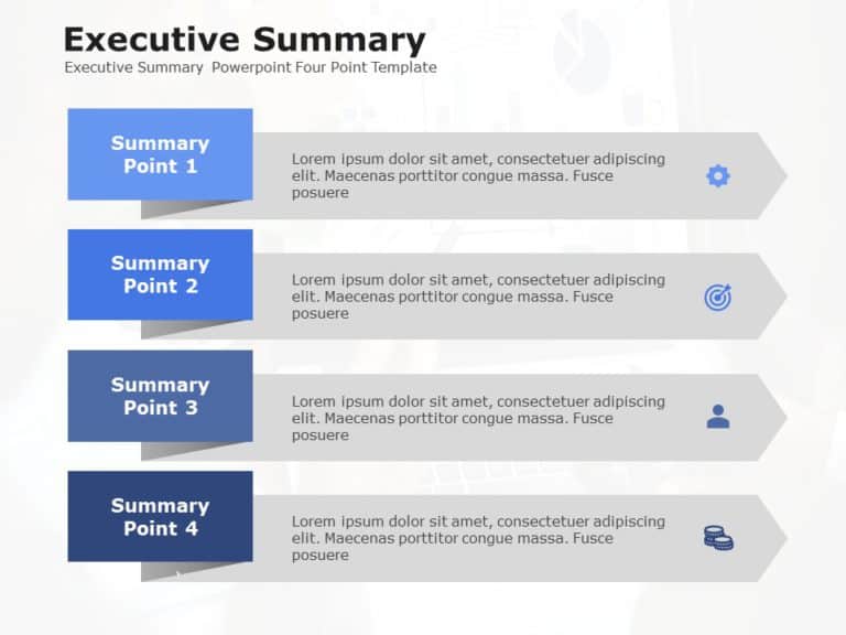 Animated Executive Summary Four Point PowerPoint Template & Google Slides Theme