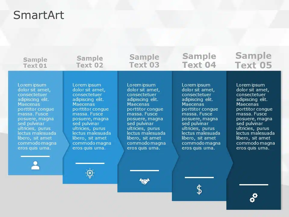 SmartArt Process Sequential Arrows 5 Steps & Google Slides Theme