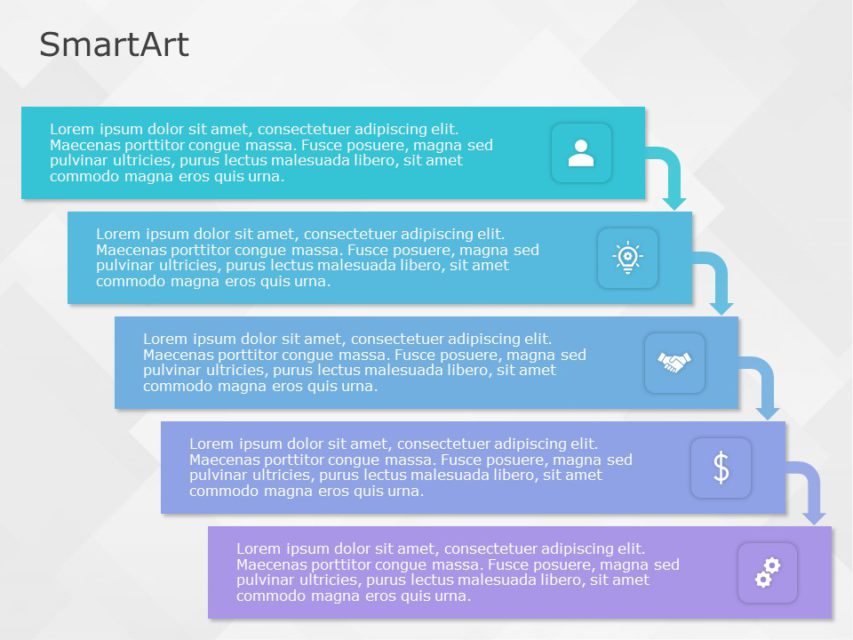 Smartart Process Staggared Process 5 Steps Slideuplift 8159