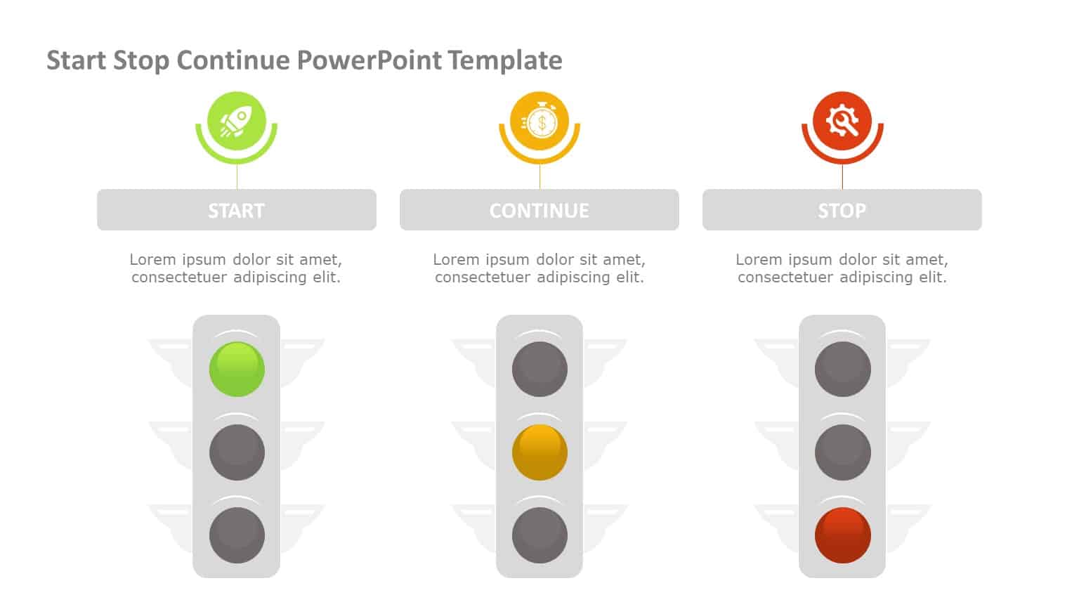 Traffic Light-Themed Start Stop Continue Diagram in Neutral Tones Slide ...