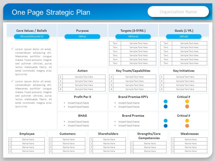 One Page Strategic Plan PowerPoint Template