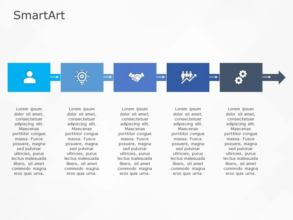 SmartArt Process Basic Square 5 Steps & Google Slides Theme