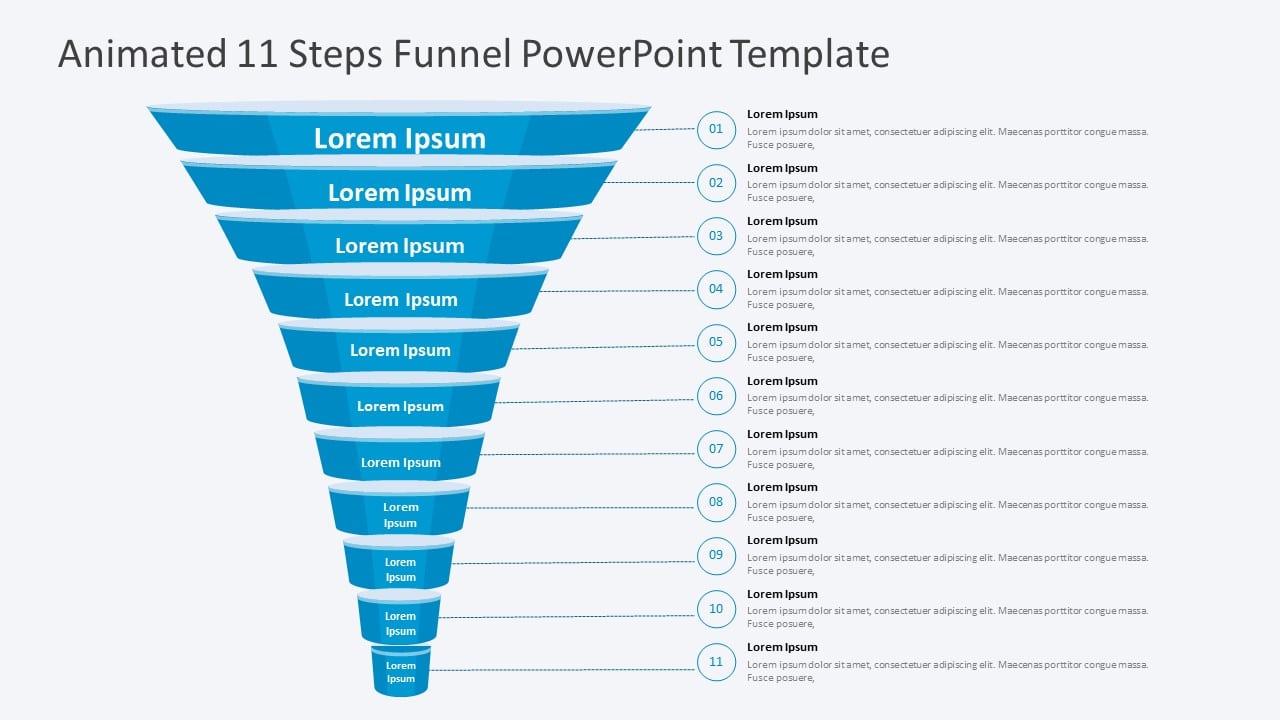 Animated 11 Steps Funnel PowerPoint Template & Google Slides Theme