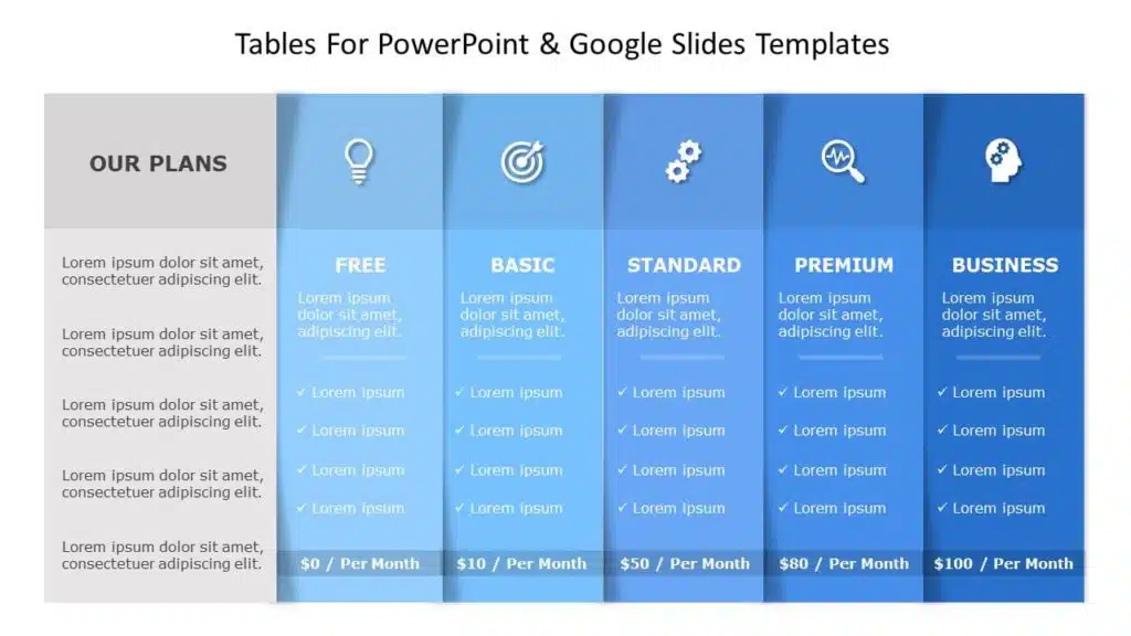 Tables For PowerPoint and Google Slides Templates