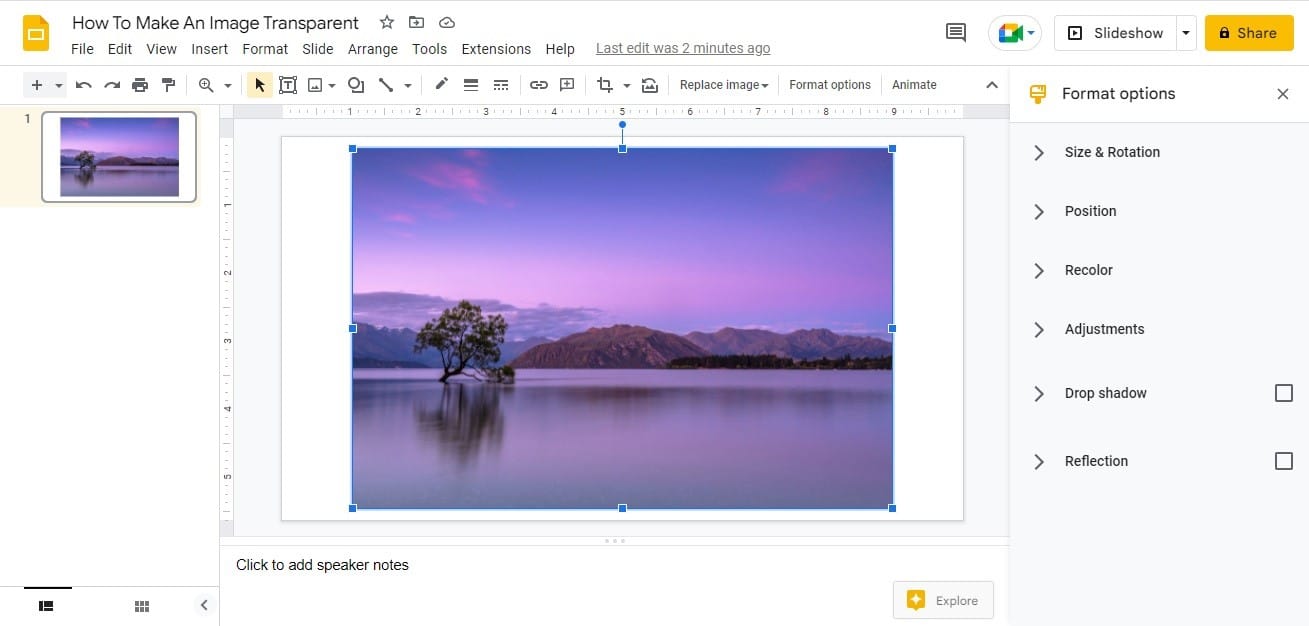 How To Make An Image Transparent In Google Slides Google Slides Tutorial