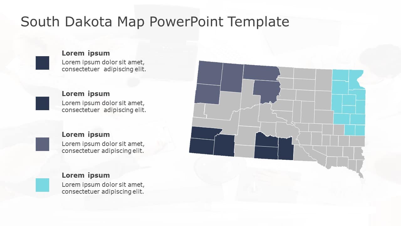 South Dakota Map 4 PowerPoint Template & Google Slides Theme