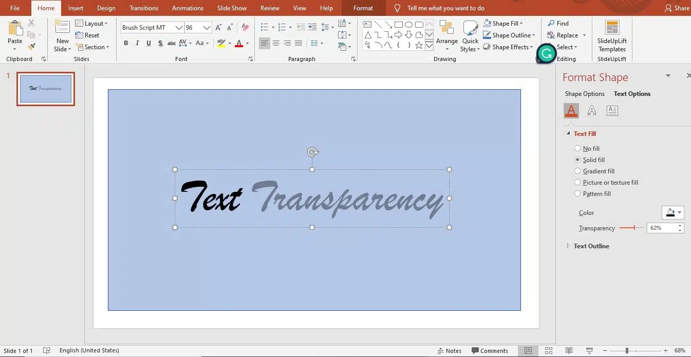 Opacity in PowerPoint