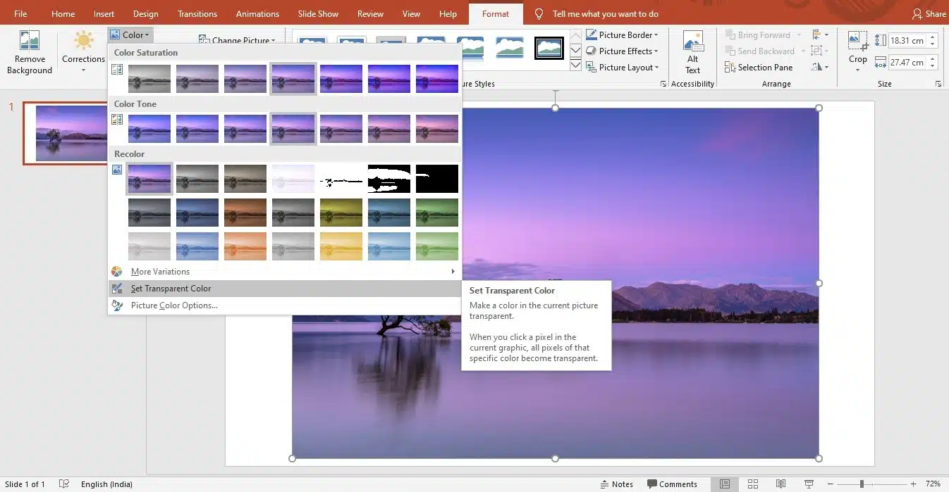 PowerPoint image transparency