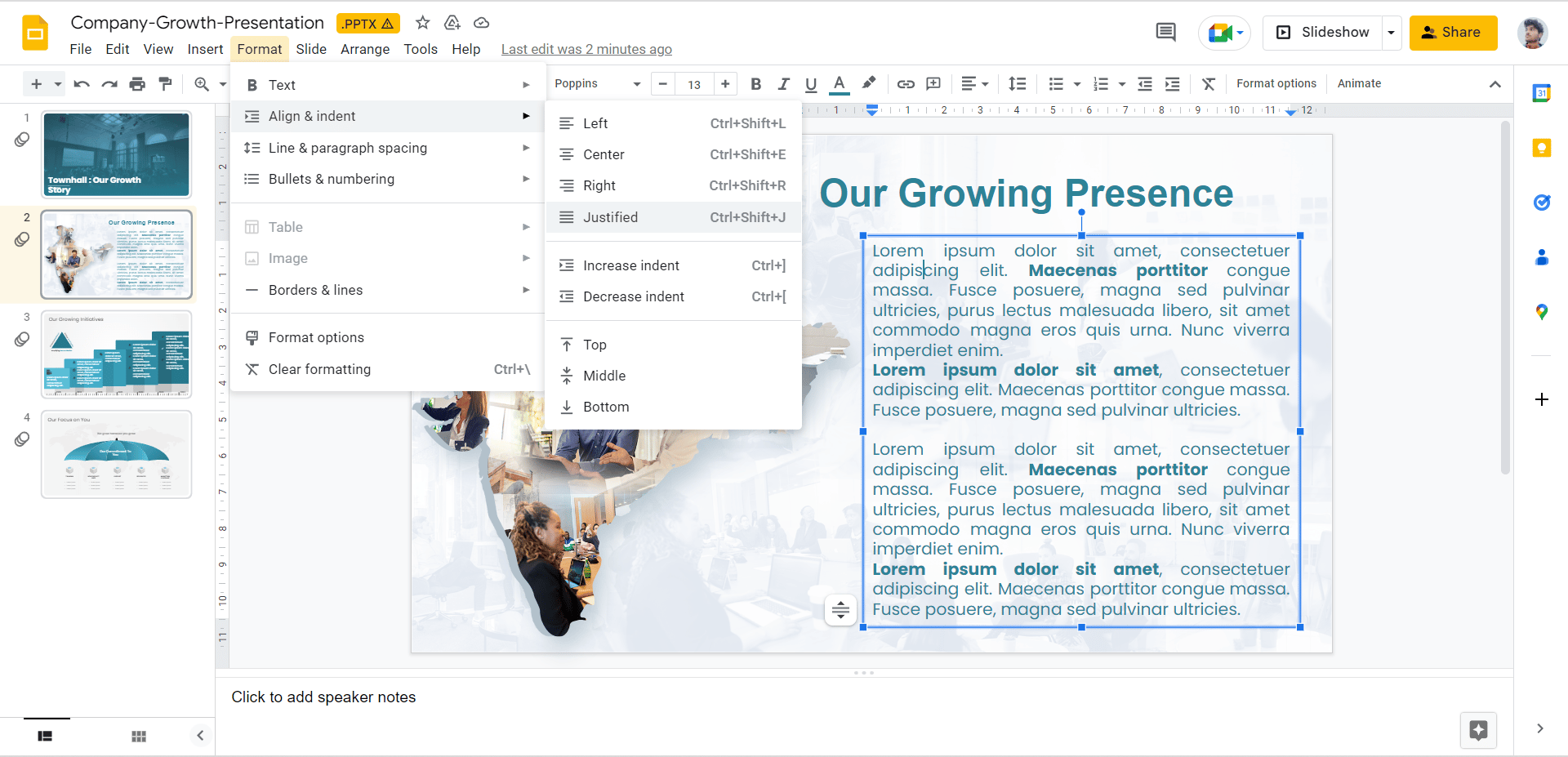 text wrapping in google slides