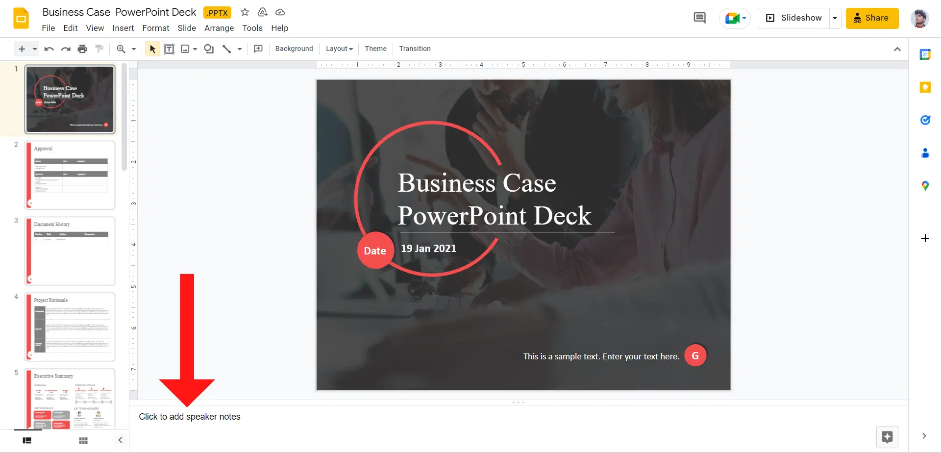 Speaker notes in Google Slides