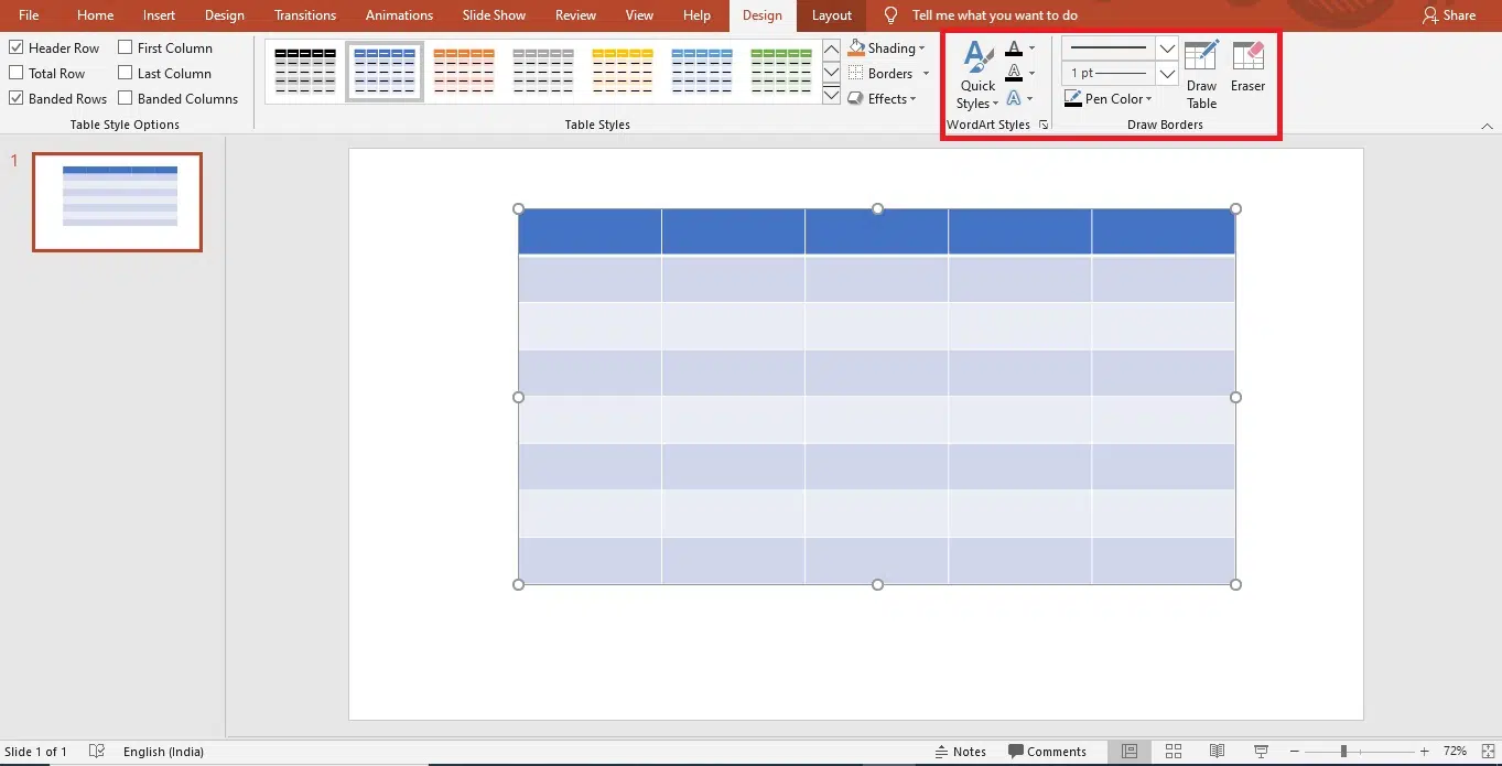 How to format the style of a table in PowerPoint