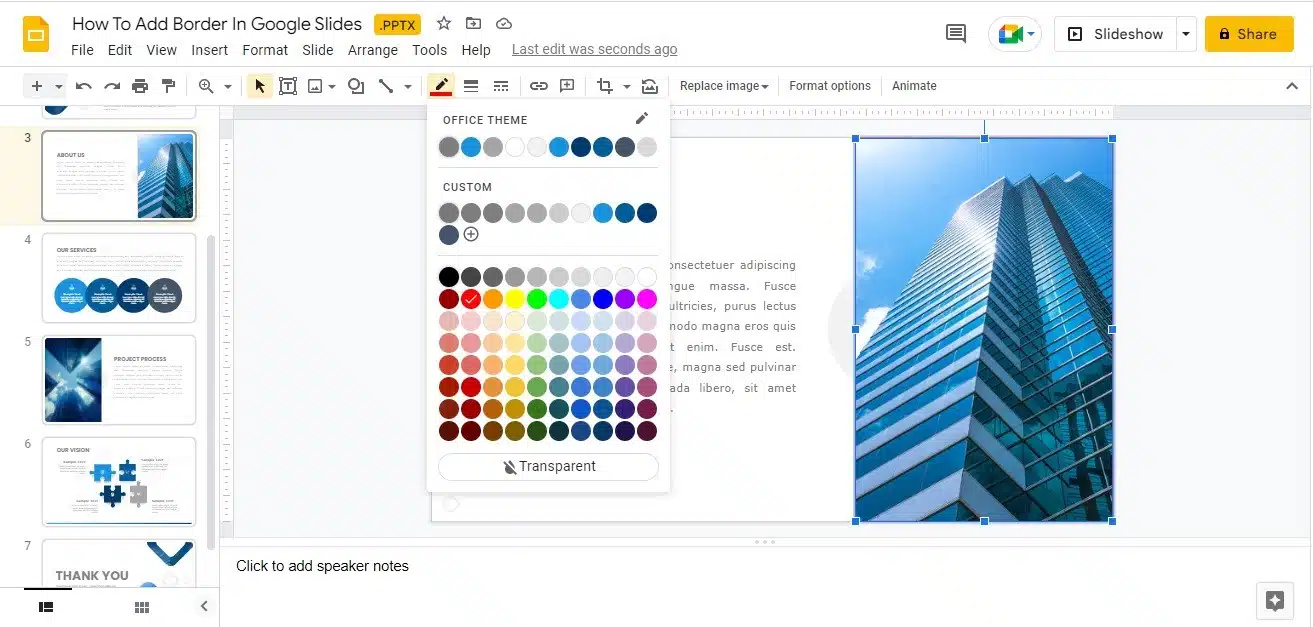 adding a border to a picture in google slides