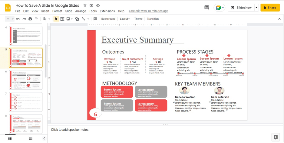 How do I save a slide as a template in Google Slides?