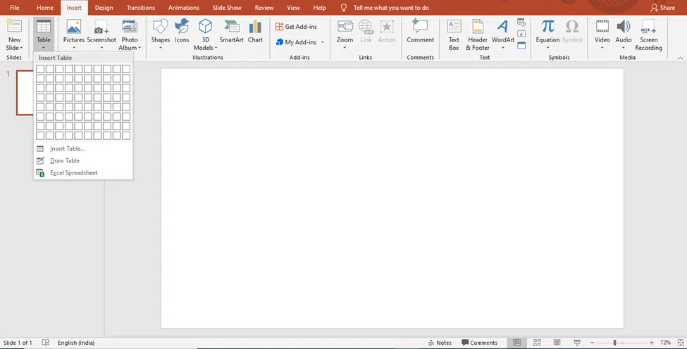 insert table in PowerPoint