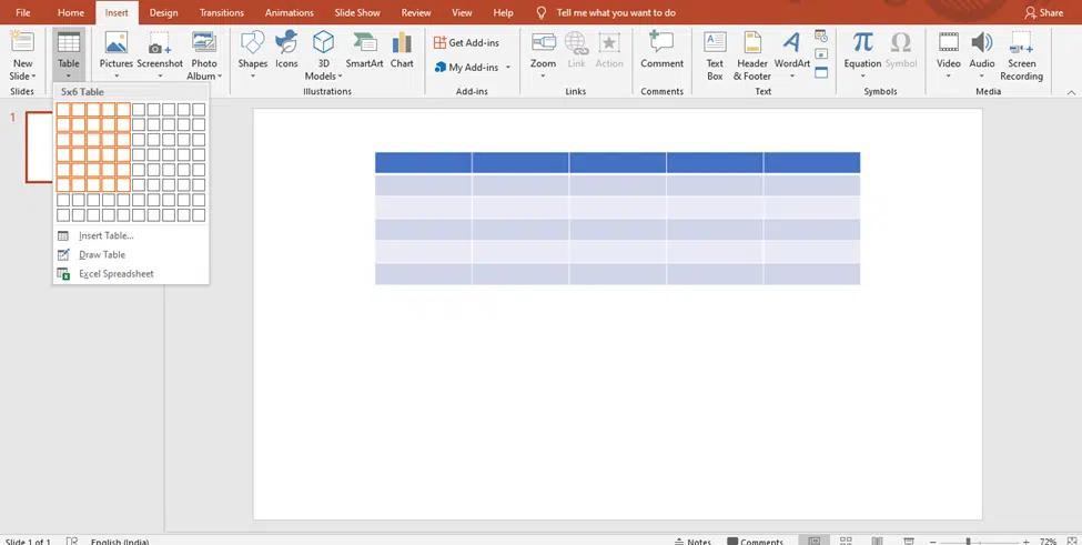 insert table in PowerPoint