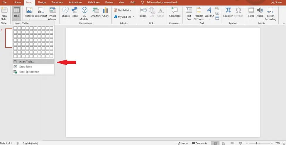 insert table in PowerPoint