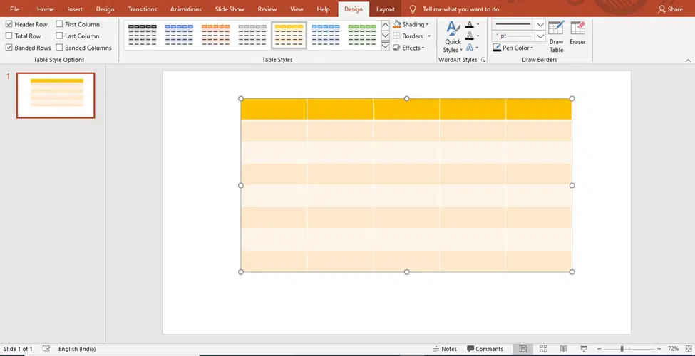 How to format the style of a table in PowerPoint